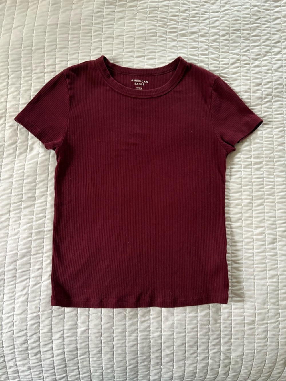 American Eagle Outfitters Ribbed Short Sleeve Tee - Burgundy